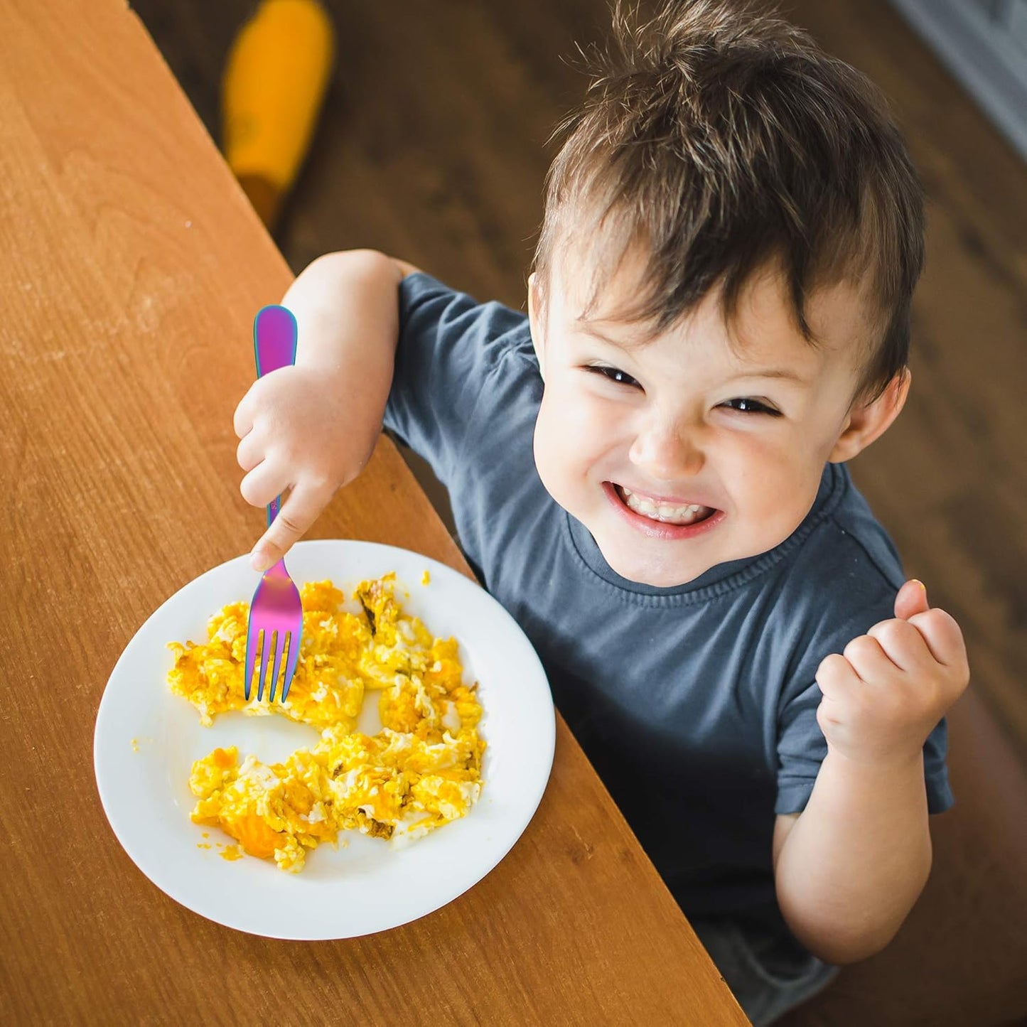 Kids Silverware, Stainless Steel Children Flatware Set, Safe Toddler Utensils, Rainbow, Set of 4