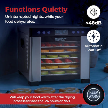 Food Dehydrator Machine | 7 Stainless Steel Trays | Dryer for Jerky, Dog Treats, Herb, Meat, Beef, Fruit | Keep Warm Function, Digital Timer and Temperature Control, Equipped Safety Over-Heat Protection, ETL Approved - (MFD-7070, 7 Stainless Steel Trays)