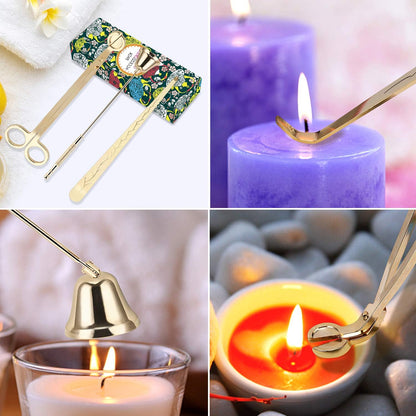 3 in 1 Candle Accessory Set - Candle Wick Trimmer, Candle Wick Cutter, Candle Snuffer Extinguisher, Candle Wick Dipper with Gift Package for Candle Lovers (Champagne Gold)