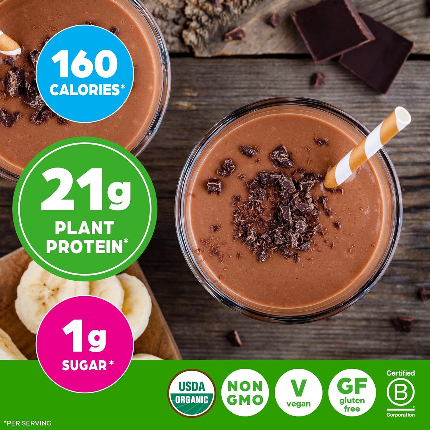Organic Protein + Superfoods Powder, Creamy Chocolate Fudge - 21G of Protein, Vegan, Plant Based, 6G of Fiber, No Dairy, Gluten, Soy or Added Sugar, Non-Gmo, 2.02 Lb