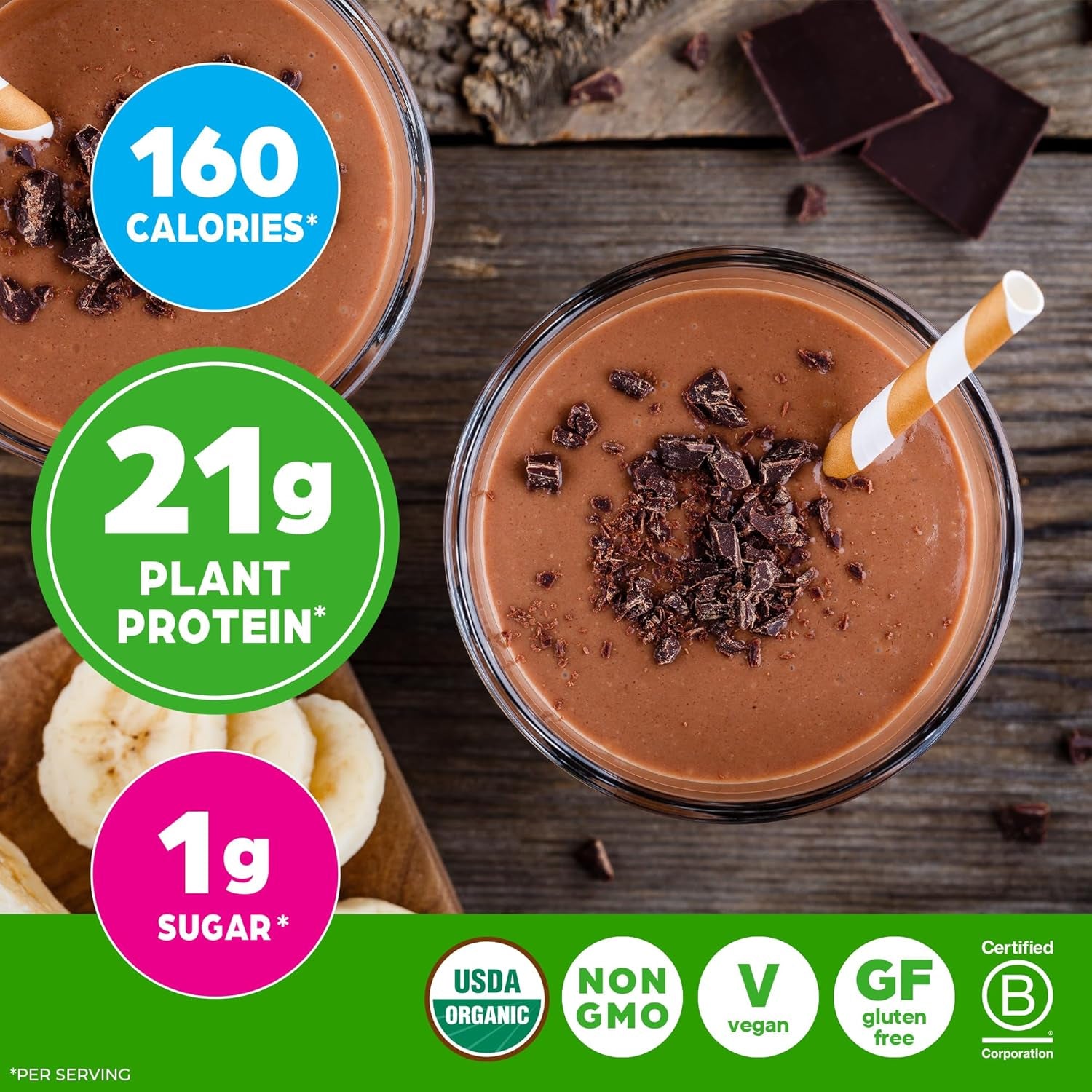 Organic Protein + Superfoods Powder, Creamy Chocolate Fudge - 21G of Protein, Vegan, Plant Based, 6G of Fiber, No Dairy, Gluten, Soy or Added Sugar, Non-Gmo, 2.02 Lb