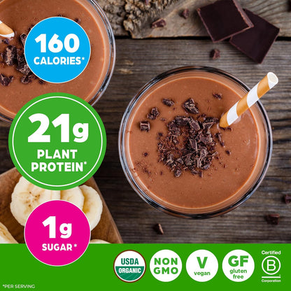 Organic Protein + Superfoods Powder, Creamy Chocolate Fudge - 21G of Protein, Vegan, Plant Based, 6G of Fiber, No Dairy, Gluten, Soy or Added Sugar, Non-Gmo, 2.02 Lb