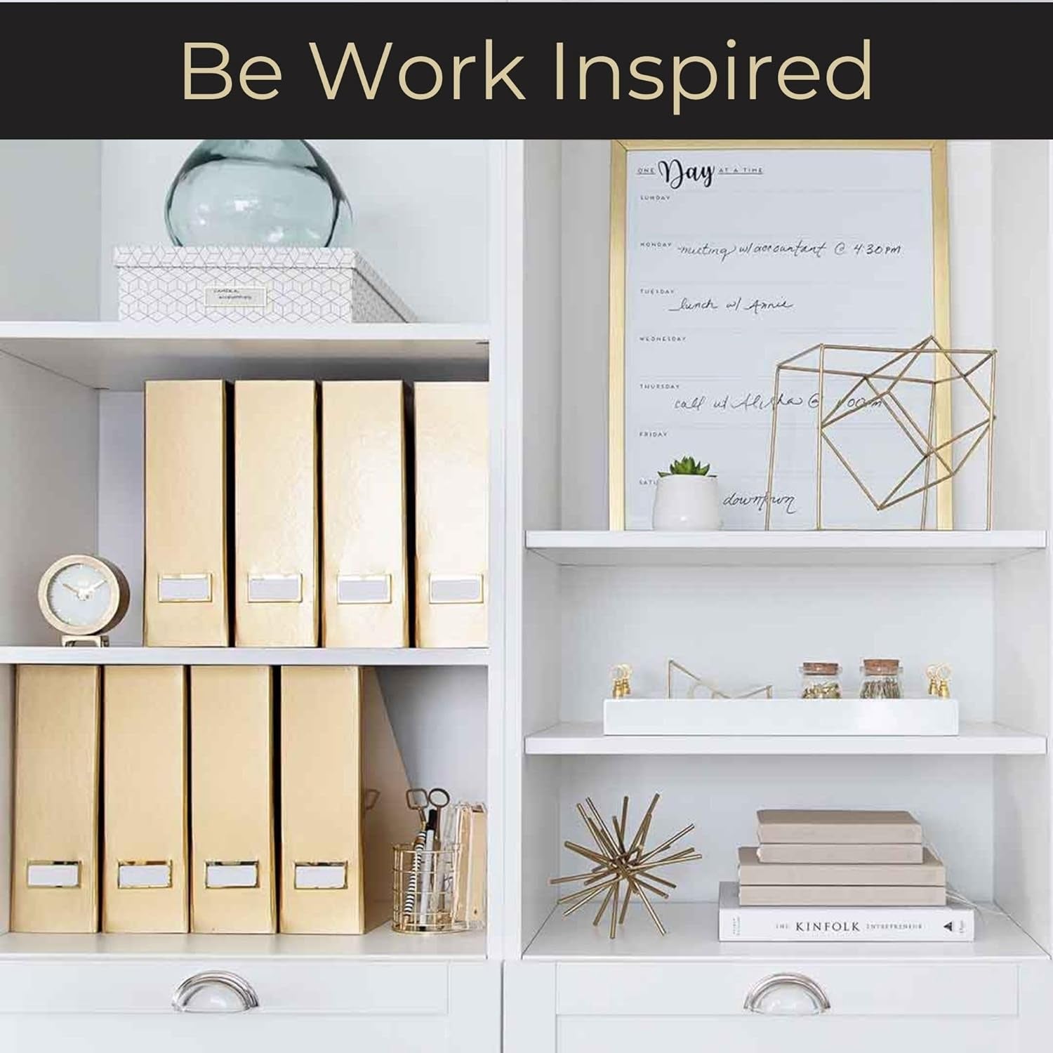 Foldable Gold Magazine File Holder with Gold Label Holder - Set of 4 Cardboard Magazine Holder Boxes - Gold Desk Accessories