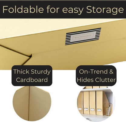 Foldable Gold Magazine File Holder with Gold Label Holder - Set of 4 Cardboard Magazine Holder Boxes - Gold Desk Accessories