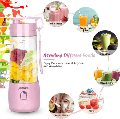 Portable Blender, Personal Size Blender for Shakes and Smoothies, 4000Mah Rechargeable Mini Travel Blender with 3D Six Blades, 13.5Oz Fruit Mixer Cup for Home, Sports, Outdoor (Pink)