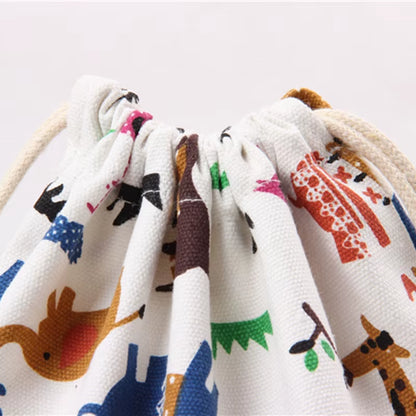 Drawstring Cartoon Animals Printed Storage Bags Organizer Cotton Linen Jewelry Cosmetic Pouchbaby Clothing Kids Toys Candy Bags