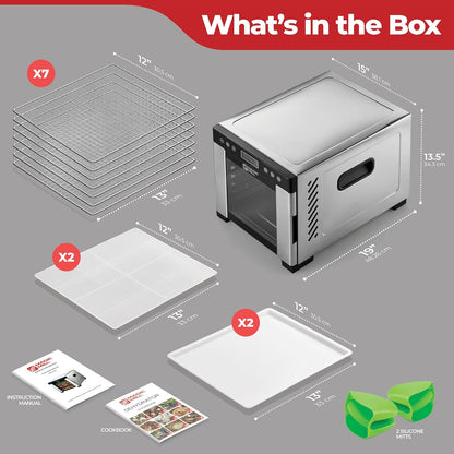 Food Dehydrator Machine | 7 Stainless Steel Trays | Dryer for Jerky, Dog Treats, Herb, Meat, Beef, Fruit | Keep Warm Function, Digital Timer and Temperature Control, Equipped Safety Over-Heat Protection, ETL Approved - (MFD-7070, 7 Stainless Steel Trays)