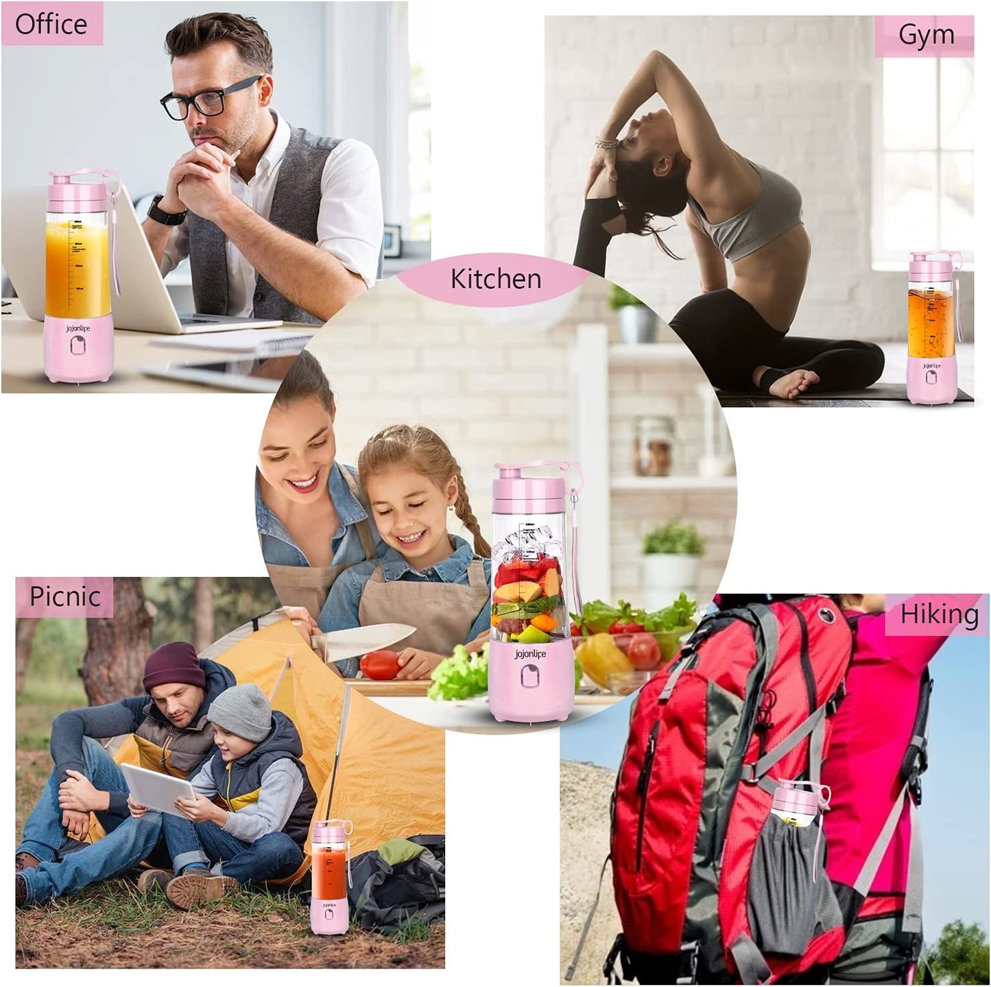 Portable Blender, Personal Size Blender for Shakes and Smoothies, 4000Mah Rechargeable Mini Travel Blender with 3D Six Blades, 13.5Oz Fruit Mixer Cup for Home, Sports, Outdoor (Pink)