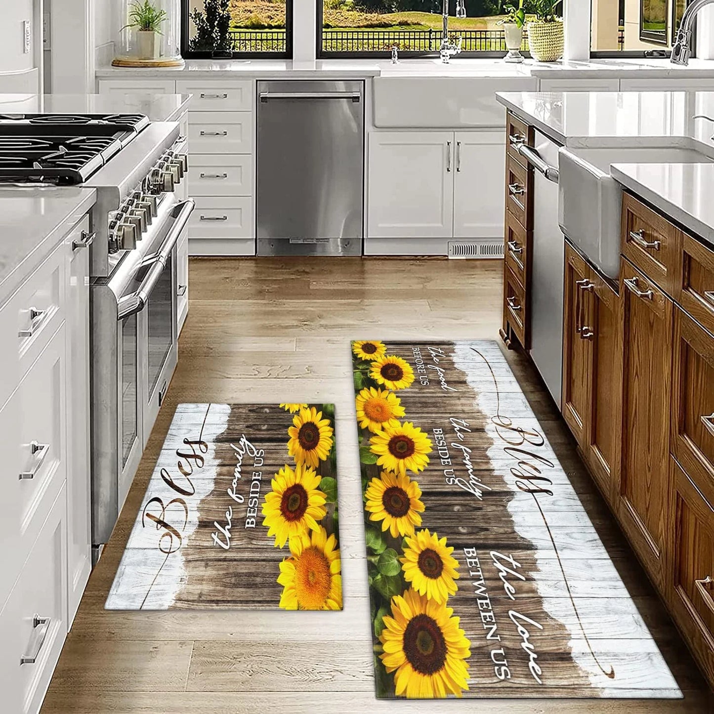 Sunflower Kitchen Rugs Sets of 2 Sunflower Kitchen Mat Washable Non-Slip Kitchen Floor Mats for in Front of Sink Sunflower Kitchen Decor