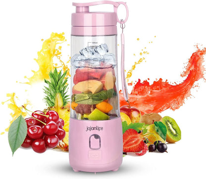 Portable Blender, Personal Size Blender for Shakes and Smoothies, 4000Mah Rechargeable Mini Travel Blender with 3D Six Blades, 13.5Oz Fruit Mixer Cup for Home, Sports, Outdoor (Pink)